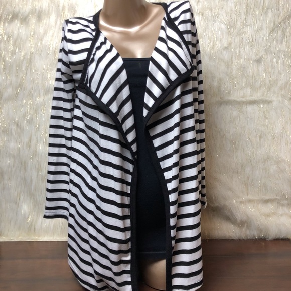 Sweaters - White with Black Stripes Open Cardigan